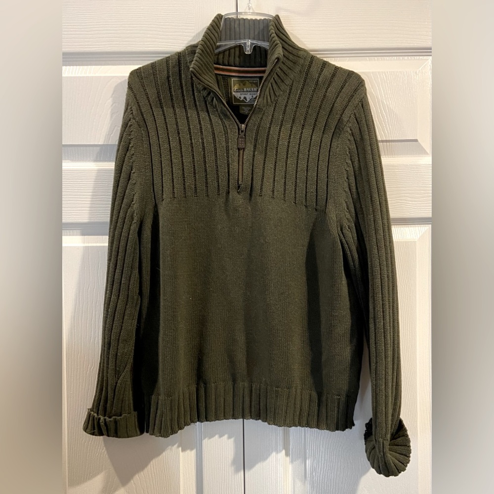 Eddie Bauer sport shop sweater.  Olive green, size small